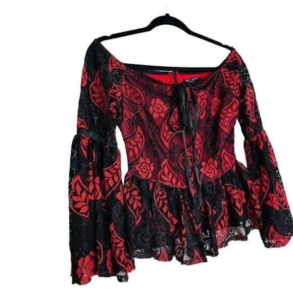 ROMEO And Juliet C Lace Red Off The Shoulder Top Gothic Women’s Size Small - Picture 4 of 15